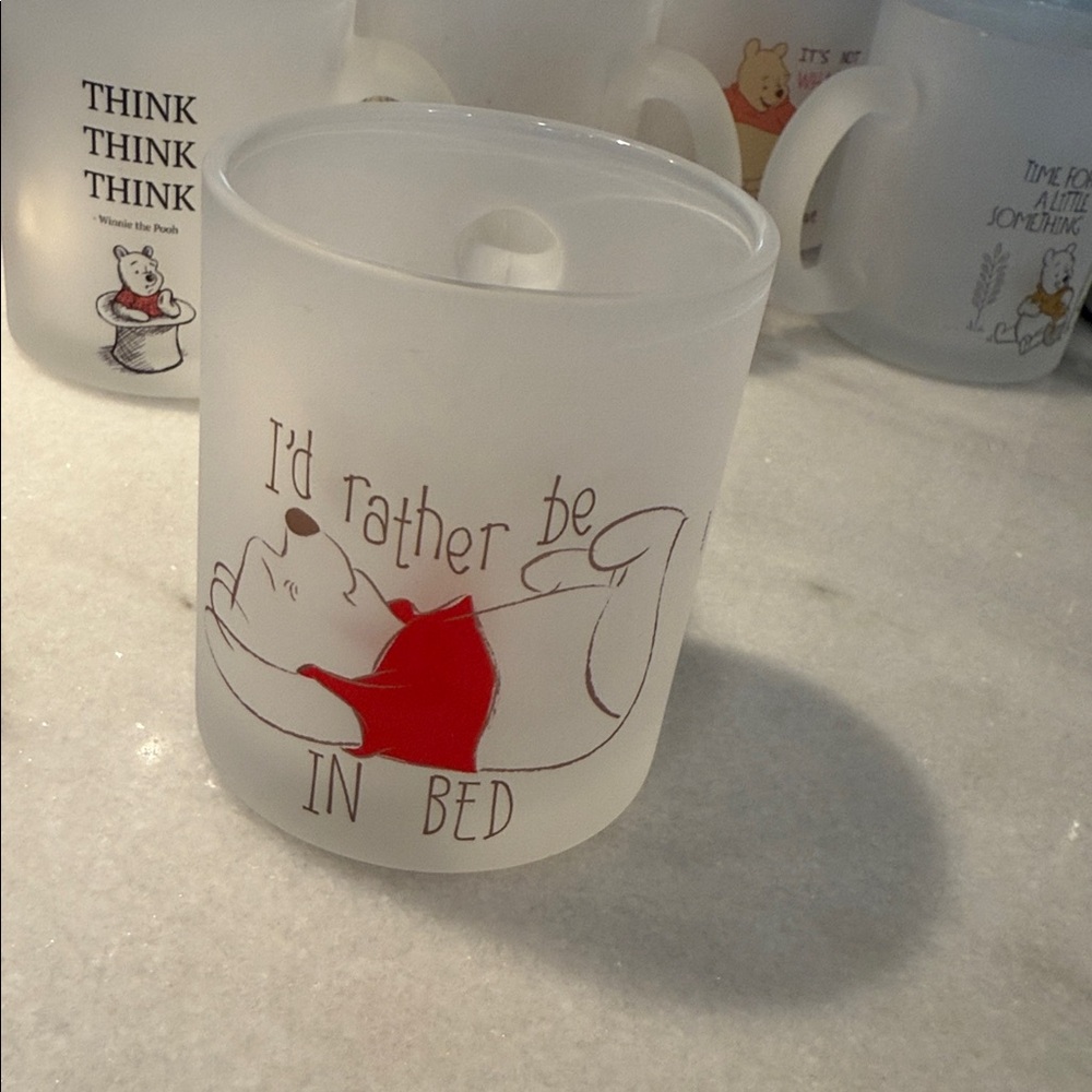Frosted Mug with Winnie the Pooh design “I’d rather be in bed”